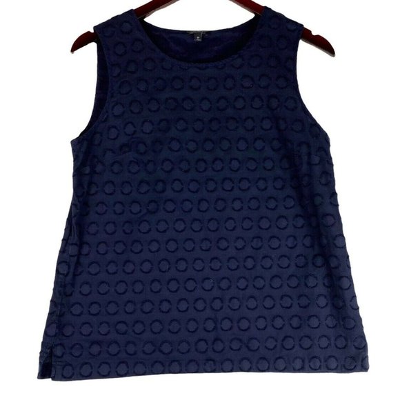 Talbots 10 Medium Tank Top Shirt Navy Blue Circle Polka Dot Textured - Picture 2 of 4
